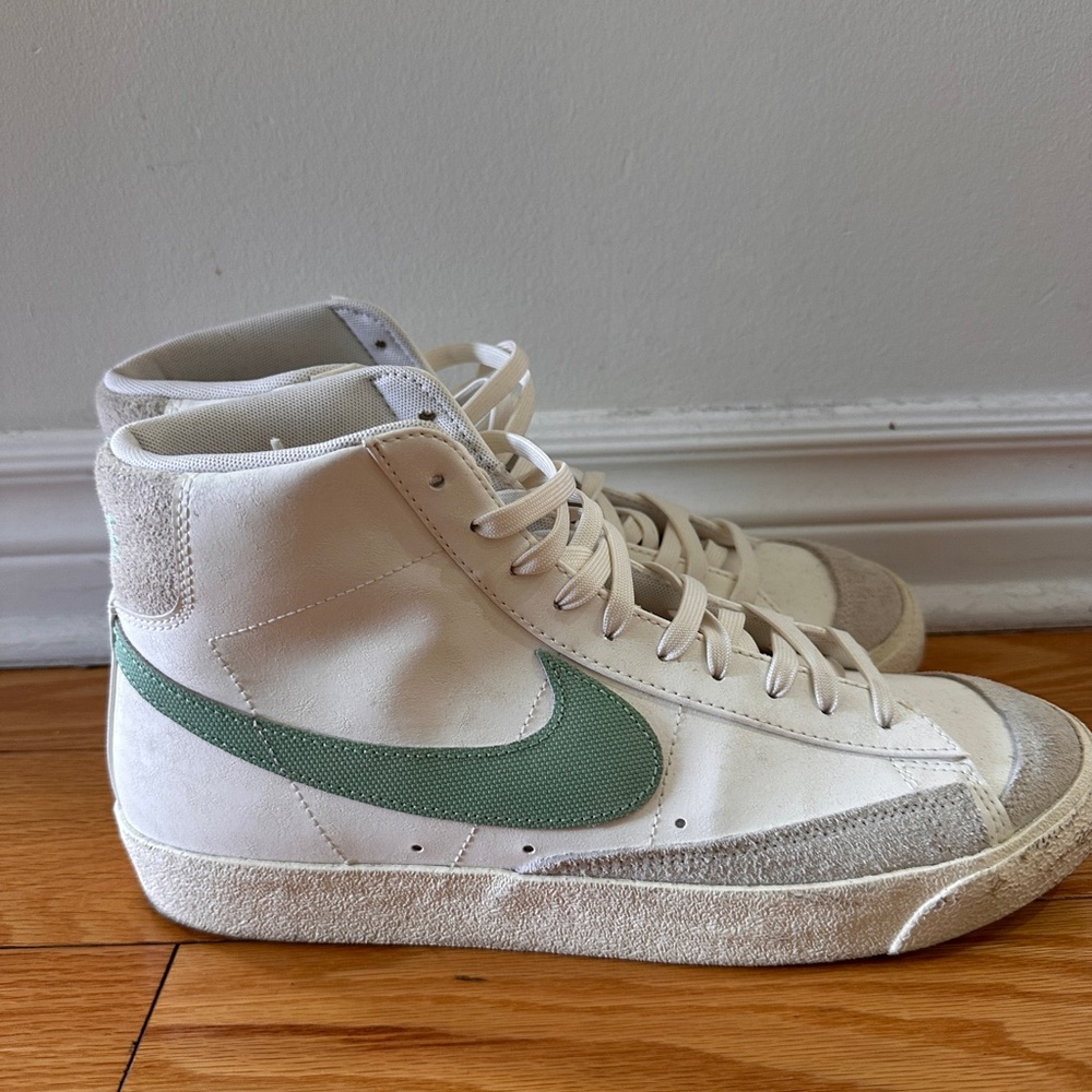 Nike Blazzers White High-Tops with Green Swoosh